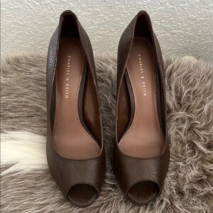 Charles & Keith Brown High Heel Peep Toe Pumps